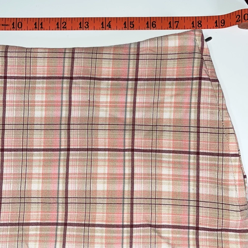 Fashion Bug Stretch Pink & Beige Plaid Skort w/ Built-In Shorts & Side Zipper 14 - Picture 7 of 8